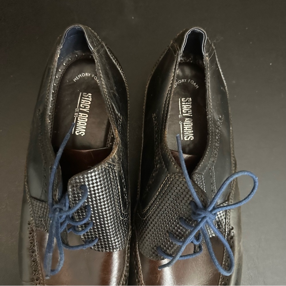 Stacy Adam’s Dress Shoes Wing Tip Oxford Tan/Burgundy Leather Lace Up Mens’s 15M - Picture 9 of 10